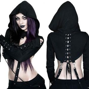 Bust Out High Low Hoodie, Lace Up Cloth Strap